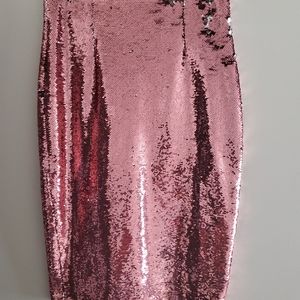 Pink Sequined Midi Skirt